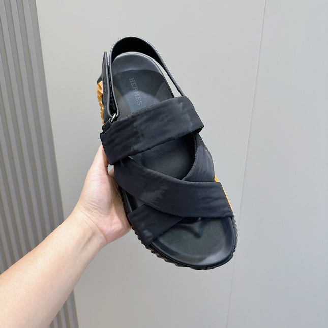 HM ELECTRIC SANDAL BLACK FABRIC AND CALFSKIN