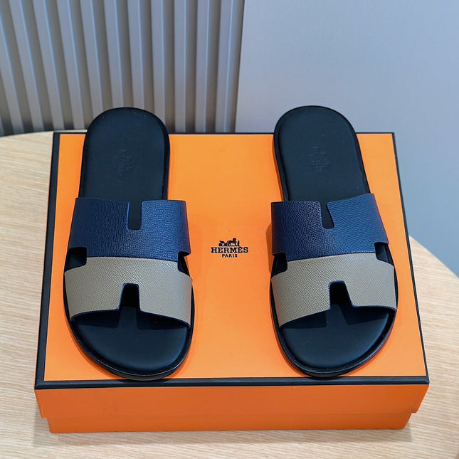 HM IZMIR SANDAL NAVY AND GRAY CALFSKIN