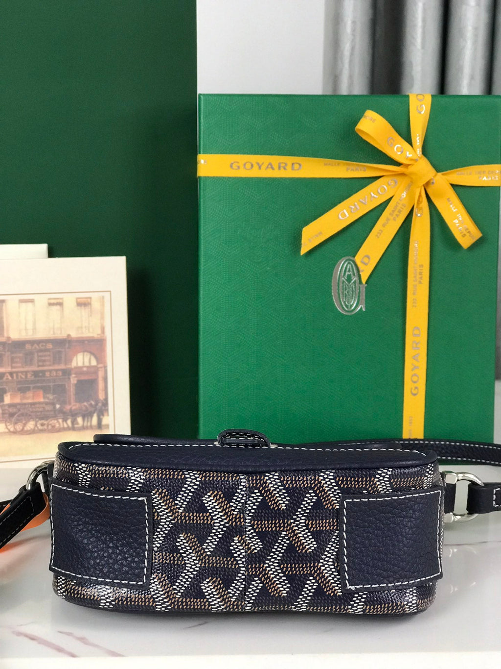 GRAND BLEU 16 IN NAVY BLUE GOYARDINE CANVAS AND LAMBSKIN