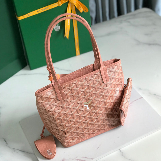ANJOU MINI BAG 20 IN MANHATTAN PINK  CALFSKIN AND GOYARDINE CANVAS