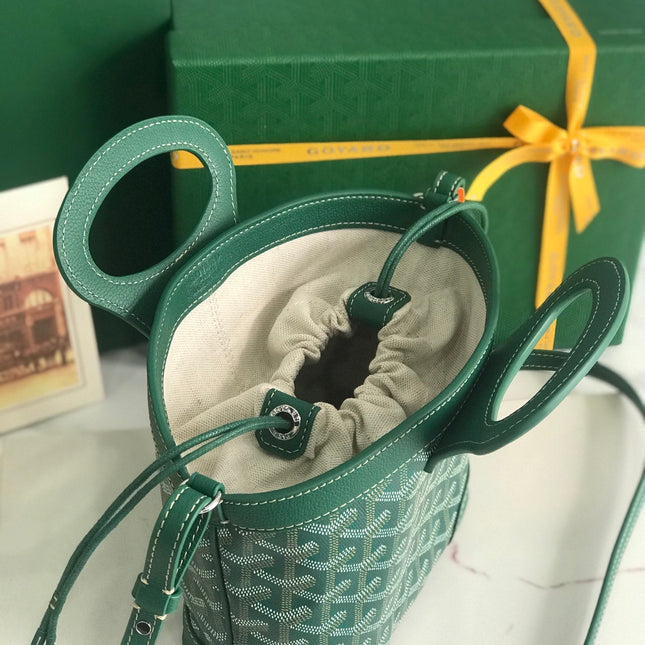 GOYA 26S BELUGA MINI BAG 23CM IN DEEP TEAL GREEN GOYARDINE CANVAS AND CALFSKIN
