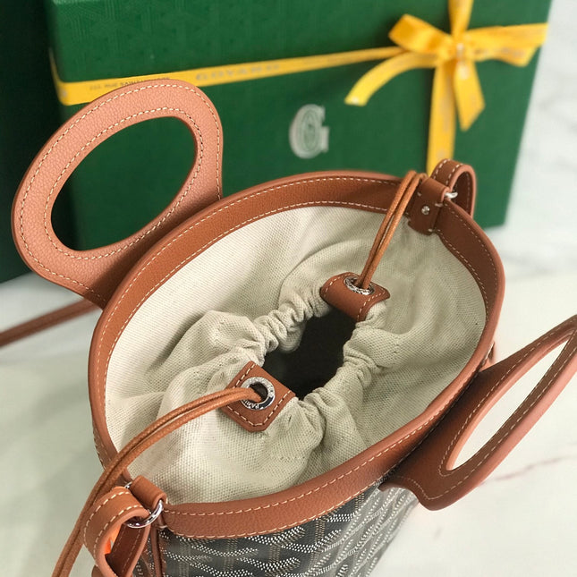 GOYA 26S BELUGA MINI BAG 23CM IN BROWN GOYARDINE CANVAS AND CALFSKIN