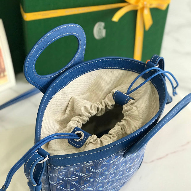 GOYA 26S BELUGA MINI BAG 23CM IN BLUE GOYARDINE CANVAS AND CALFSKIN