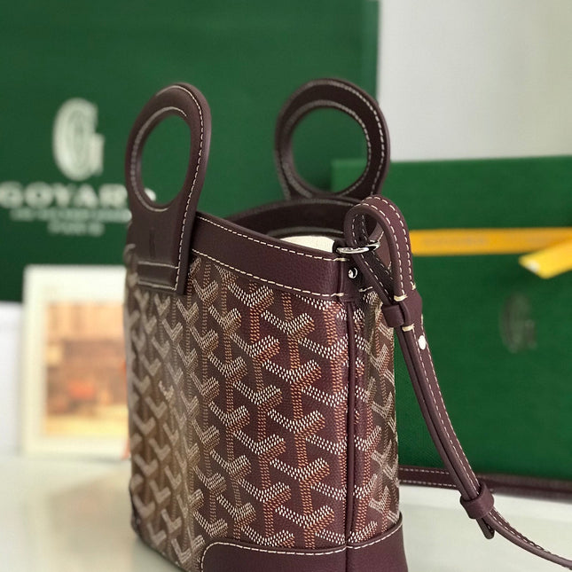 GOYA 26S BELUGA MINI BAG 23CM IN BURGUNDY BROWN GOYARDINE CANVAS AND CALFSKIN