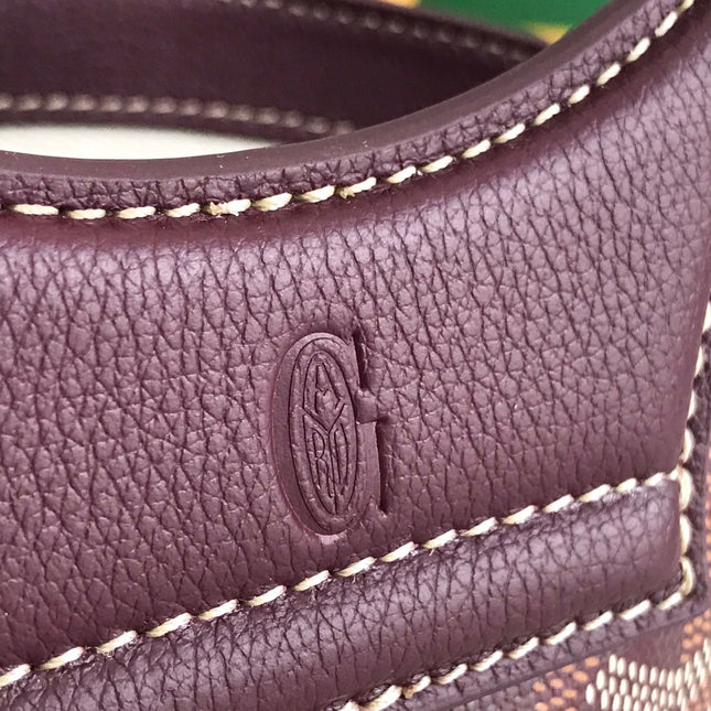 GOYA 26S BELUGA MINI BAG 23CM IN BURGUNDY BROWN GOYARDINE CANVAS AND CALFSKIN