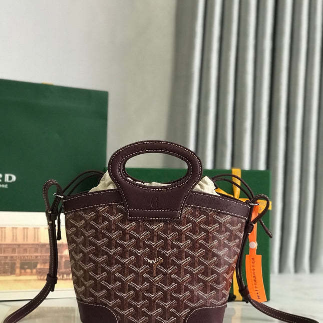 GOYA 26S BELUGA MINI BAG 23CM IN BURGUNDY BROWN GOYARDINE CANVAS AND CALFSKIN