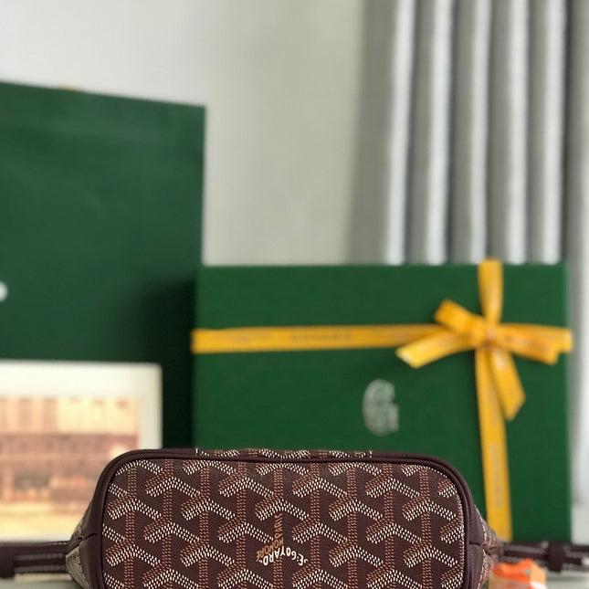GOYA 26S BELUGA MINI BAG 23CM IN BURGUNDY BROWN GOYARDINE CANVAS AND CALFSKIN