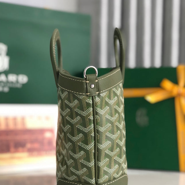 GOYA 26S BELUGA MINI BAG 23CM IN DARK OLIVE GREEN GOYARDINE CANVAS AND CALFSKIN