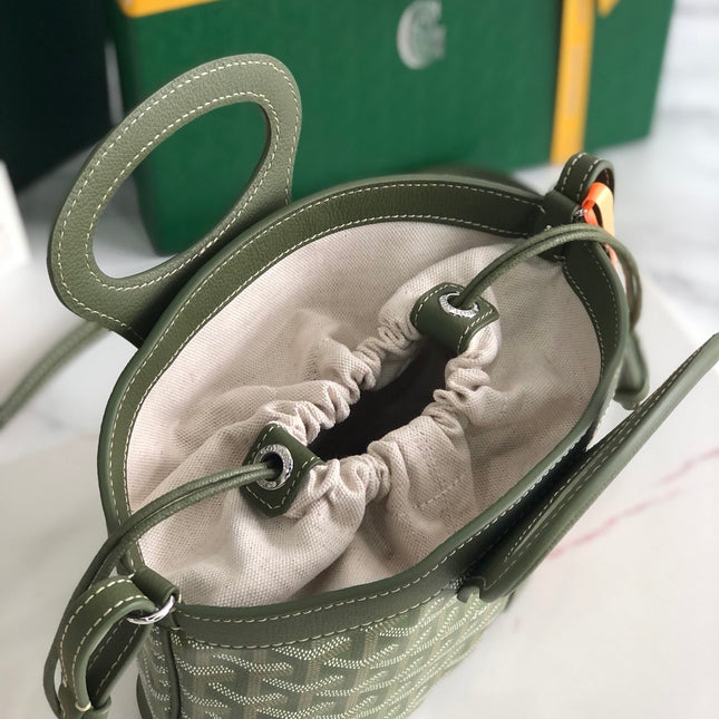GOYA 26S BELUGA MINI BAG 23CM IN DARK OLIVE GREEN GOYARDINE CANVAS AND CALFSKIN