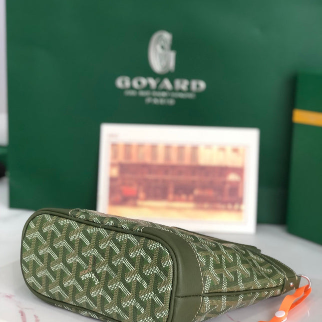 GOYA 26S BELUGA MINI BAG 23CM IN DARK OLIVE GREEN GOYARDINE CANVAS AND CALFSKIN