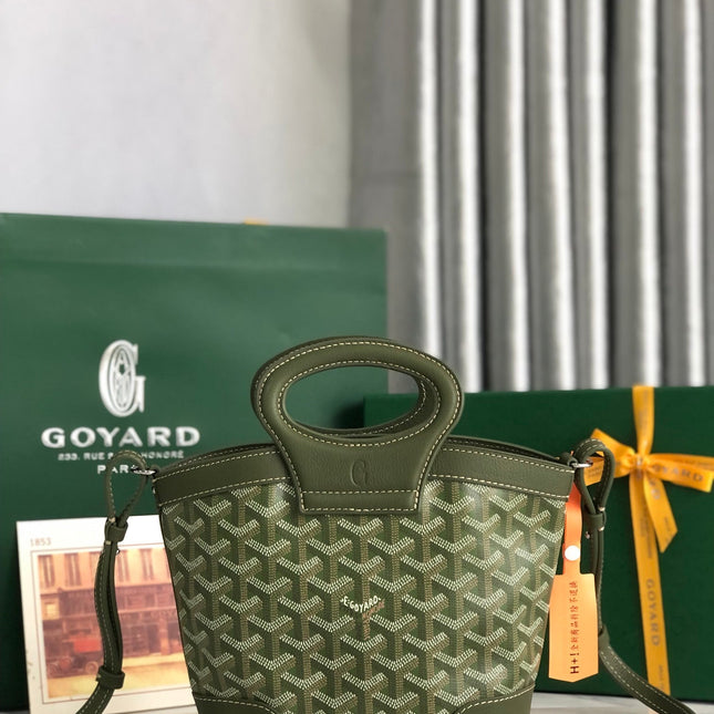 GOYA 26S BELUGA MINI BAG 23CM IN DARK OLIVE GREEN GOYARDINE CANVAS AND CALFSKIN