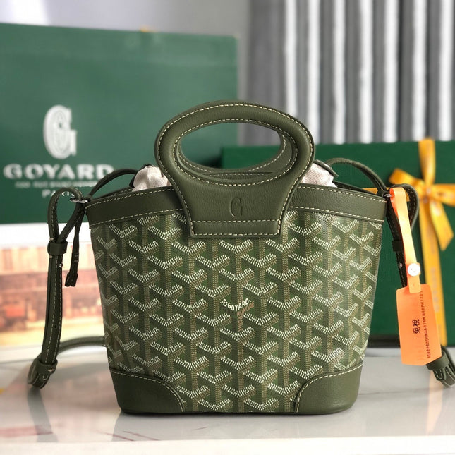 GOYA 26S BELUGA MINI BAG 23CM IN DARK OLIVE GREEN GOYARDINE CANVAS AND CALFSKIN