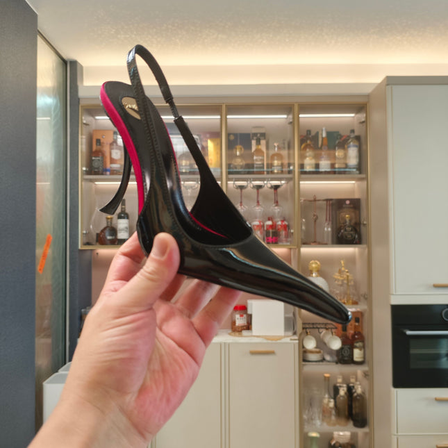 YSL SLINGBACK HIGH HEELS 100 MM IN BLACK CALFSKIN