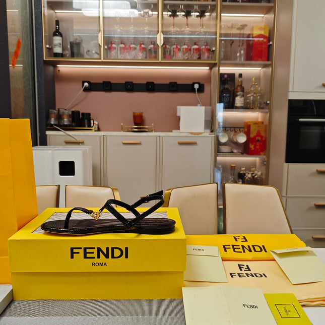 FENDI 26S FLIP-FLOP SANDALS IN BLACK CALFSKIN