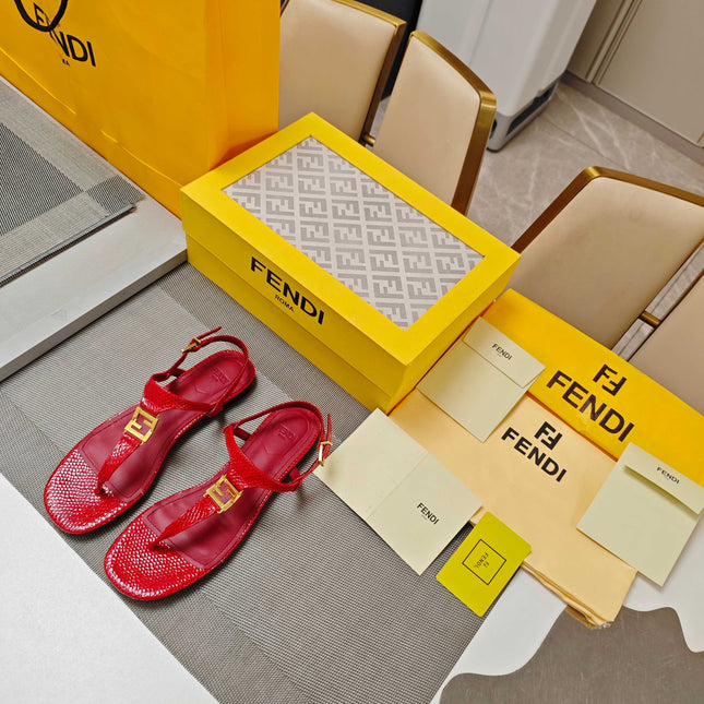 FENDI 26S FLIP-FLOP SANDALS IN RED CALFSKIN