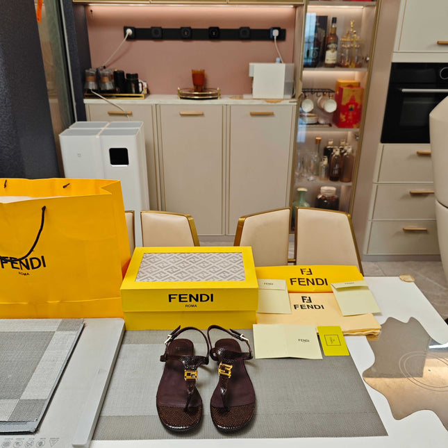 FENDI 26S FLIP-FLOP SANDALS IN CHOCOLATE BROWN CALFSKIN