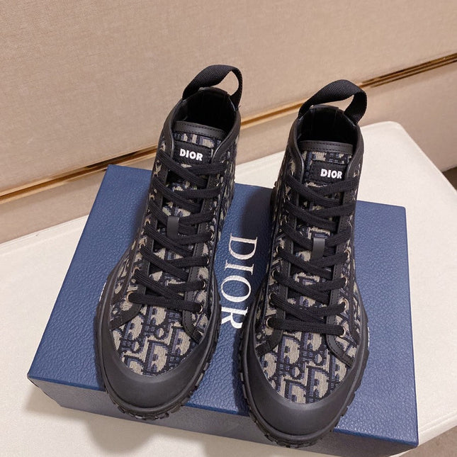 CD B28 HIGH SHOES BLACK AND BEIGE JACQUARD