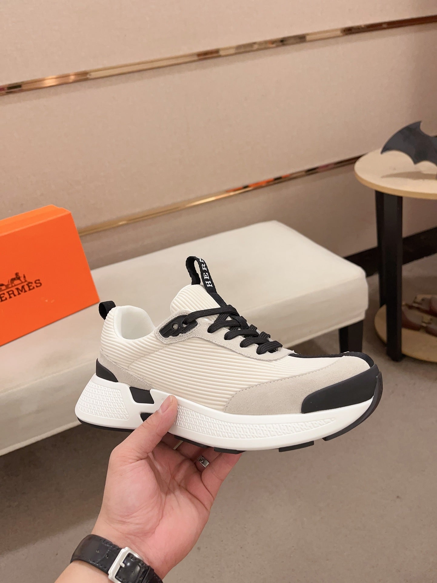 HM HUGO SNEAKER CREAMY WHITE WEAVE AND SUEDE