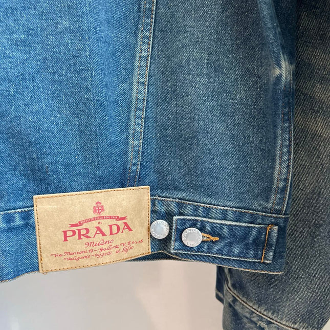 PRADA 25ST LEATHER JACKET WITH DENIM PATCHWORK 321