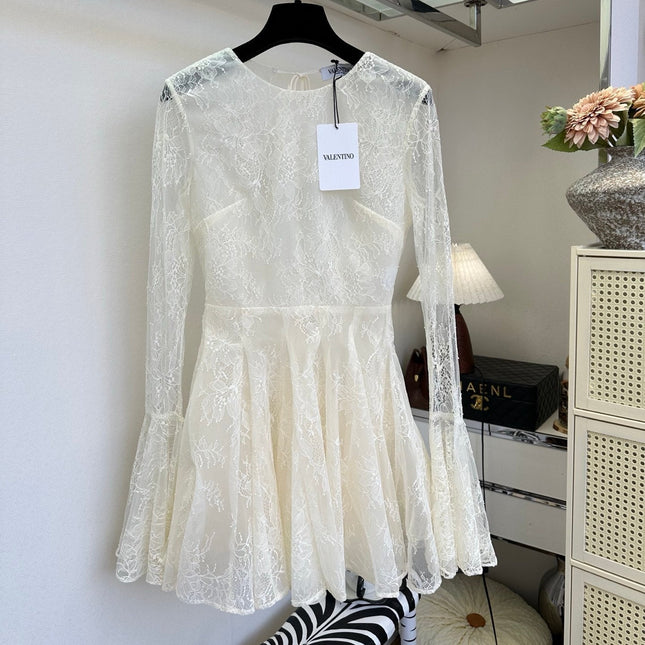 VALENTINO 26S LONG SLEEVE LACE MINI DRESS 205