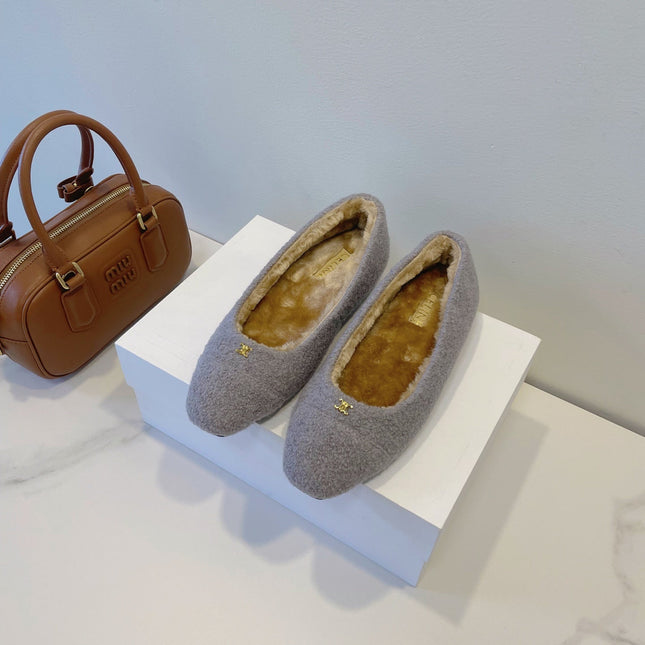 CELINE 26S FLAT SHOES IN LAVENDER GREY WOOL