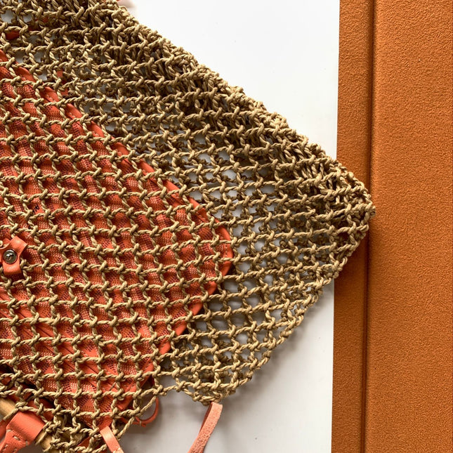 ALIGRE BAG 40 IN RED ORANGE WOVEN RAFFIA AND CALFSKIN
