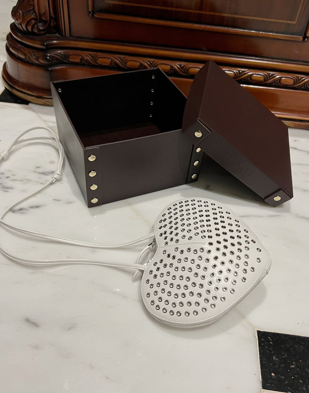 LE COEUR BAG 21 IN WHITE STUDDED CALFSKIN