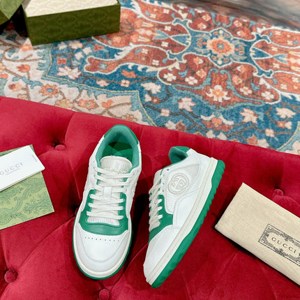 GUCCI 26S SNEAKERS IN WHITE MIX GREEN CALFSKIN