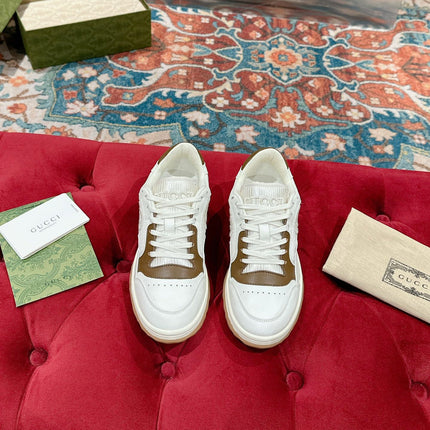 GUCCI 26S SNEAKERS IN WHITE MIX BROWN CALFSKIN