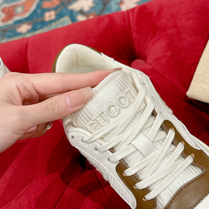 GUCCI 26S SNEAKERS IN WHITE MIX BROWN CALFSKIN