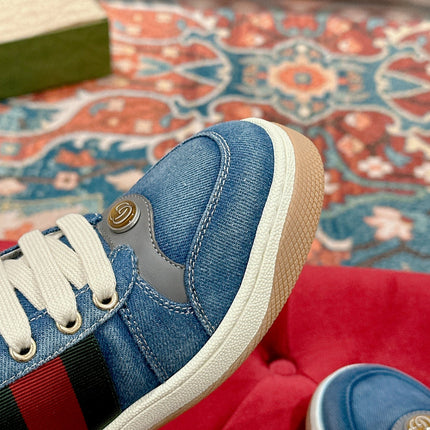 GUCCI 26S SCREENER SNEAKER IN BLUE DENIM AND LEATHER