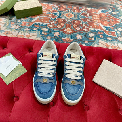 GUCCI 26S SCREENER SNEAKER IN BLUE DENIM AND LEATHER