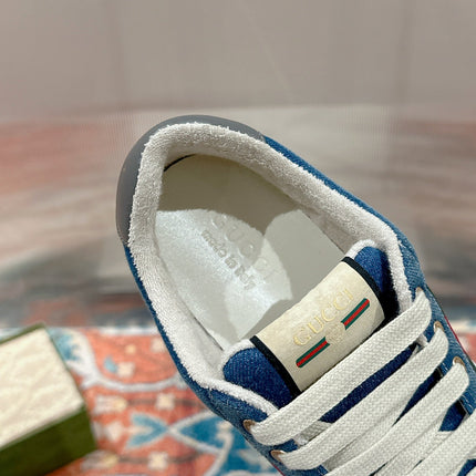 GUCCI 26S SCREENER SNEAKER IN BLUE DENIM AND LEATHER
