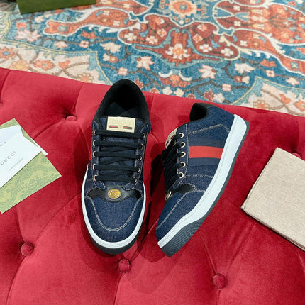 GUCCI 26S SCREENER SNEAKER IN DARK BLUE DENIM AND LEATHER