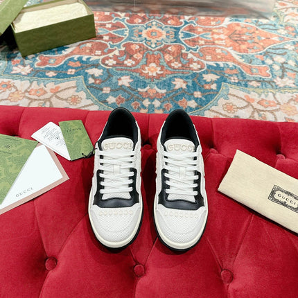 GUCCI 26S SNEAKERS IN WHITE MESH FABRIC AND BLACK CALFSKIN