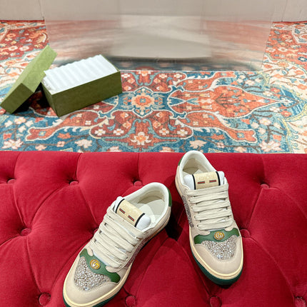 GUCCI 26S SCREENER SNEAKER IN BEIGE SUEDE MIX CANVAS