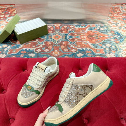 GUCCI 26S SCREENER SNEAKER IN BEIGE SUEDE MIX CANVAS