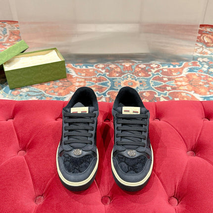GUCCI 26S SCREENER SNEAKER IN BLACK LEATHER AND SUEDE