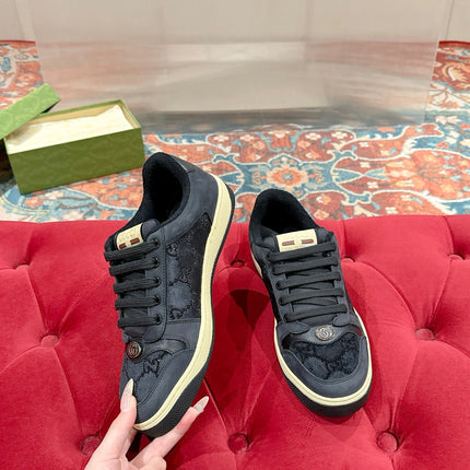 GUCCI 26S SCREENER SNEAKER IN BLACK LEATHER AND SUEDE