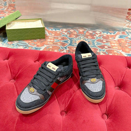 GUCCI 26S SCREENER SNEAKER IN BLACK AND GREY CANVAS