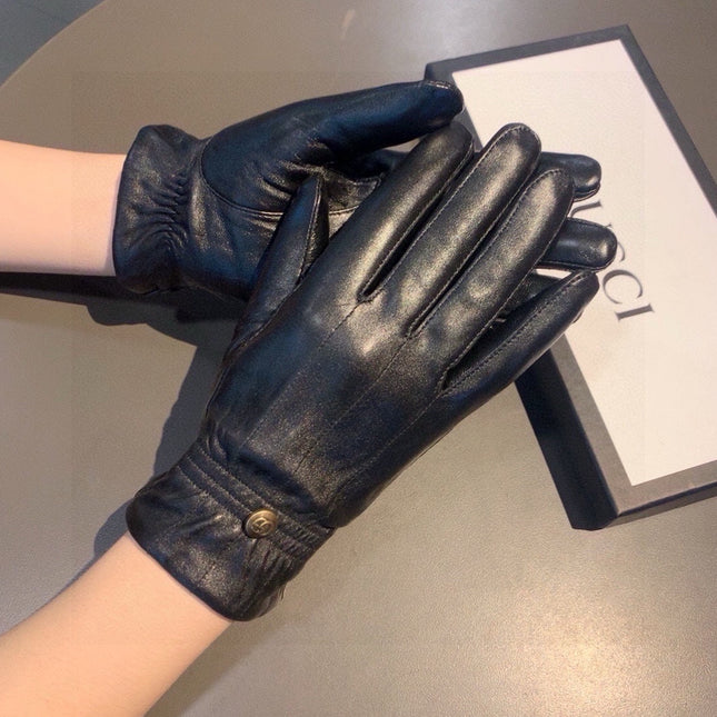 TOUCHSCREEN GLOVES WITH DOUBLE CORD TIGHTENING IN BLACK LAMBSKIN 440488