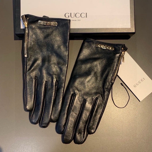 TOUCHSCREEN GLOVES WITH SIDE ZIPPER IN BLACK LAMBSKIN 456311