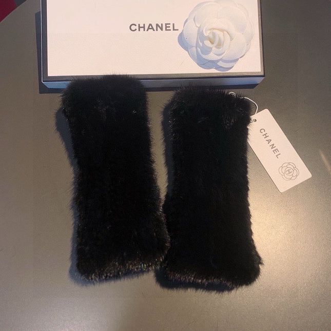 FINGERLESS GLOVES IN BLACK RABBIT FUR 462279