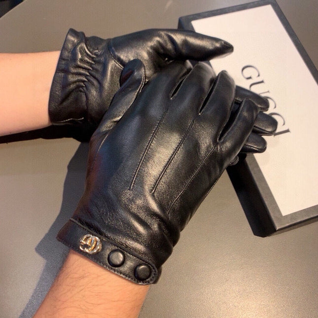 GLOVES WITH DOUBLE BUTTONS IN BLACK LAMBSKIN AND FLEECE LINING 465013