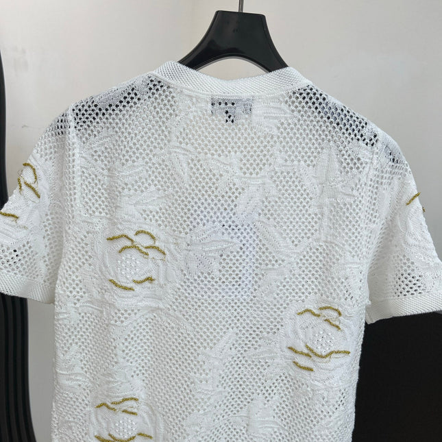 CHANEL 26S BUTTON-UP SHORT-SLEEVE KNIT TOP STYLE 1159