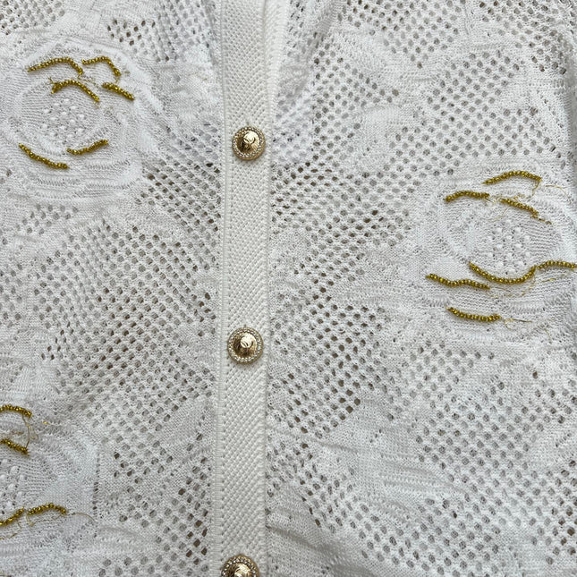 CHANEL 26S BUTTON-UP SHORT-SLEEVE KNIT TOP STYLE 1159