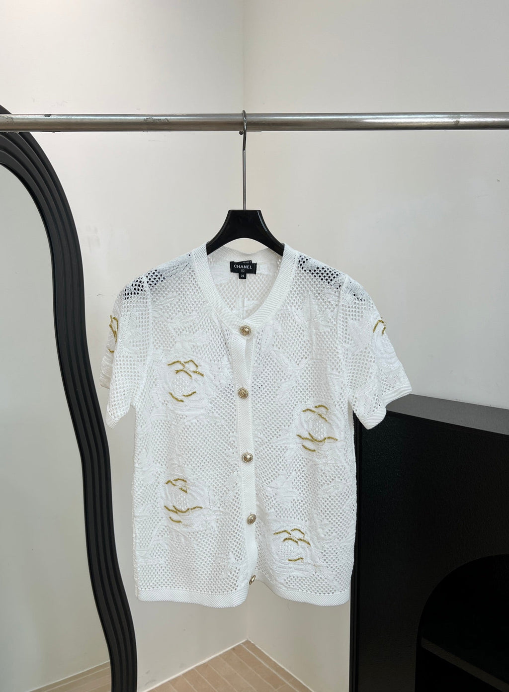 CHANEL 26S BUTTON-UP SHORT-SLEEVE KNIT TOP STYLE 1159