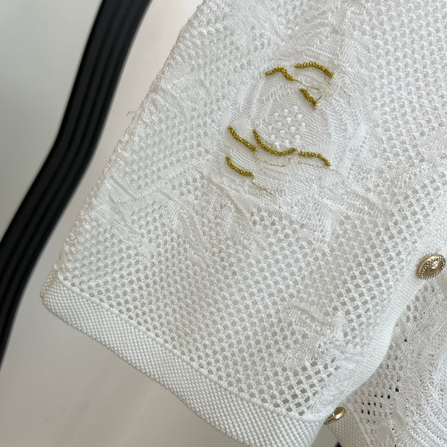 CHANEL 26S BUTTON-UP SHORT-SLEEVE KNIT TOP STYLE 1159