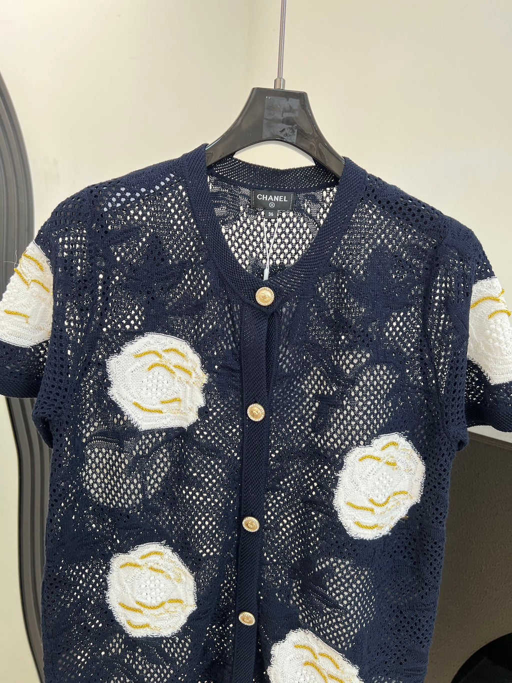 CHANEL 26S BUTTON-UP SHORT-SLEEVE KNIT TOP STYLE 1158