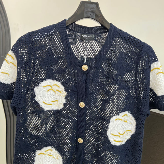 CHANEL 26S BUTTON-UP SHORT-SLEEVE KNIT TOP STYLE 1158